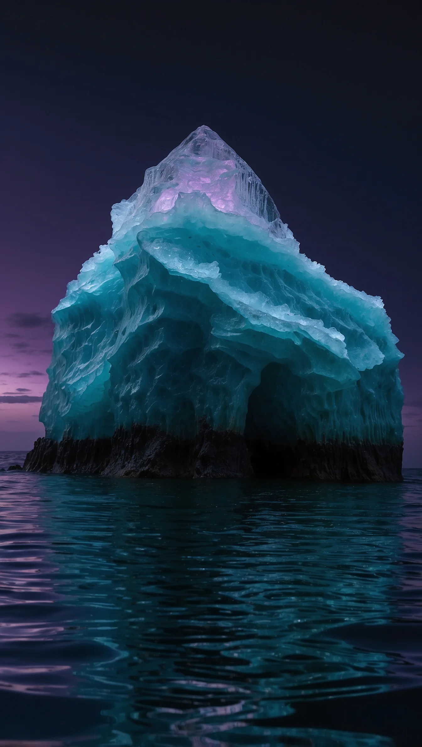 Iceberg neon — a ponta visível é só gestão de mídia. O que gera resultado de verdade está abaixo da superfície.