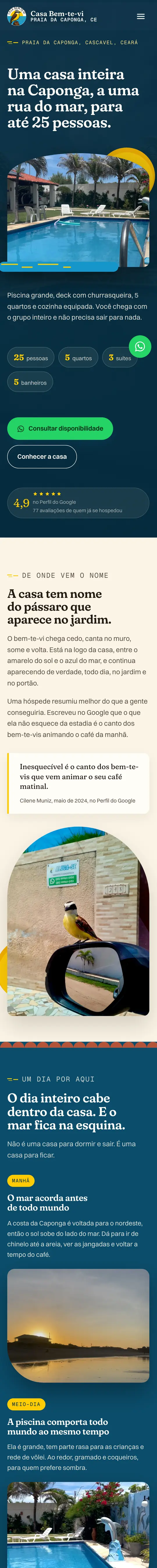 Tela de celular do site de Casa Bem-te-vi