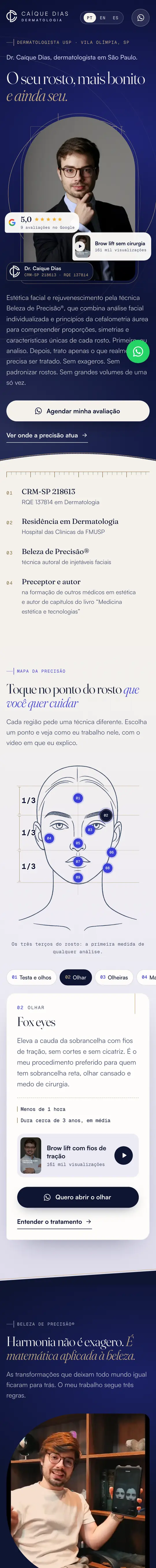Tela de celular do site de Dr. Caíque Dias