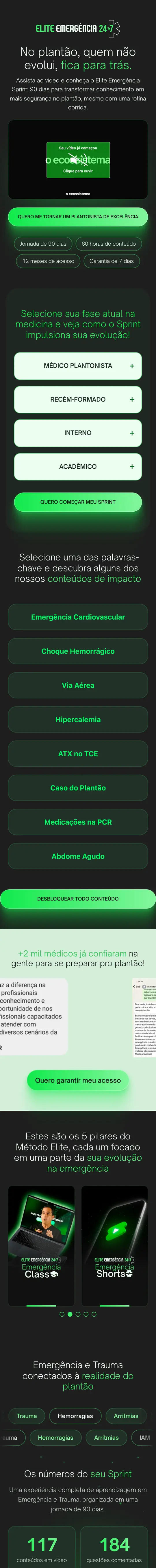 Tela de celular do site de Elite Emergência