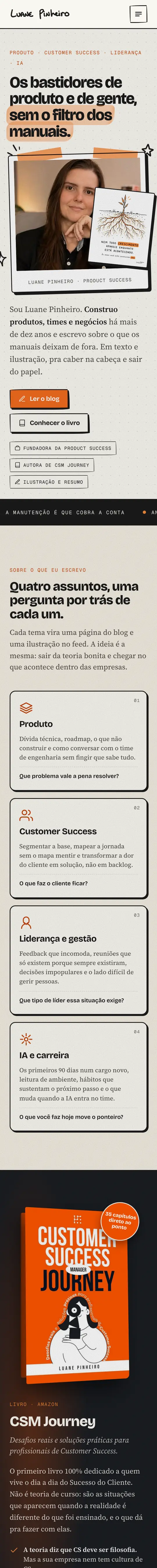 Tela de celular do site de Luane Pinheiro