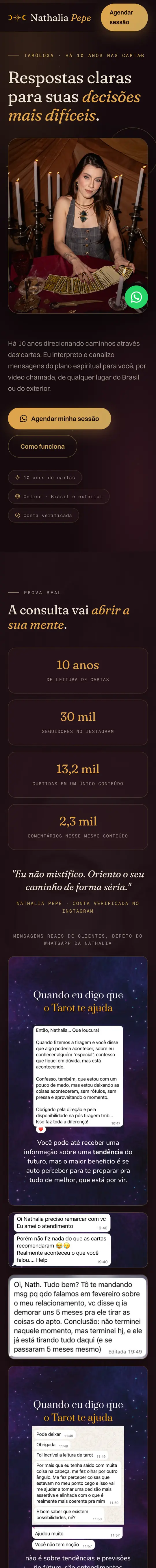 Tela de celular do site de Nathalia Pepe